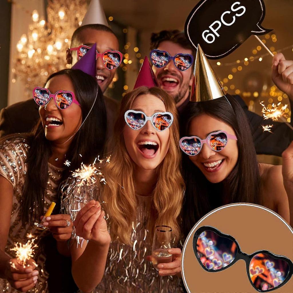 6pcs Lunettes à Diffraction Effet Cœur, Lunettes de Soleil Effets Spéciaux en Forme de Cœur Lumineux 3D Lunettes d'Amour Pour Bar Boîte de Nuit -CEUK