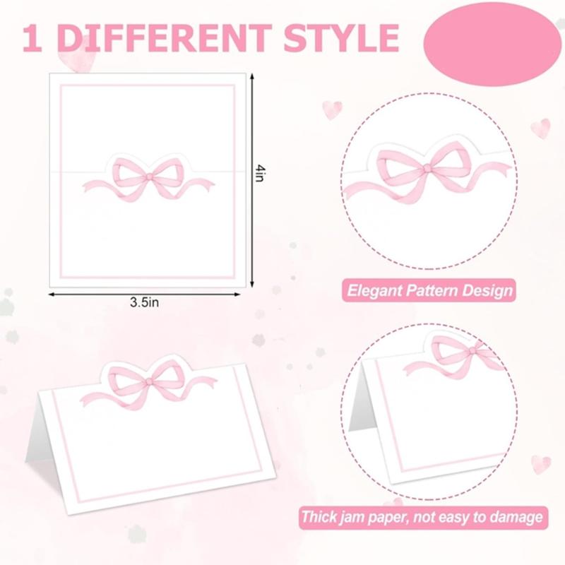 Lot de 100 Cartes de Table Nœud Rose Cartes de Placement Étiquettes vierges d'attribution de place pour Mariages et Réunions Sociales