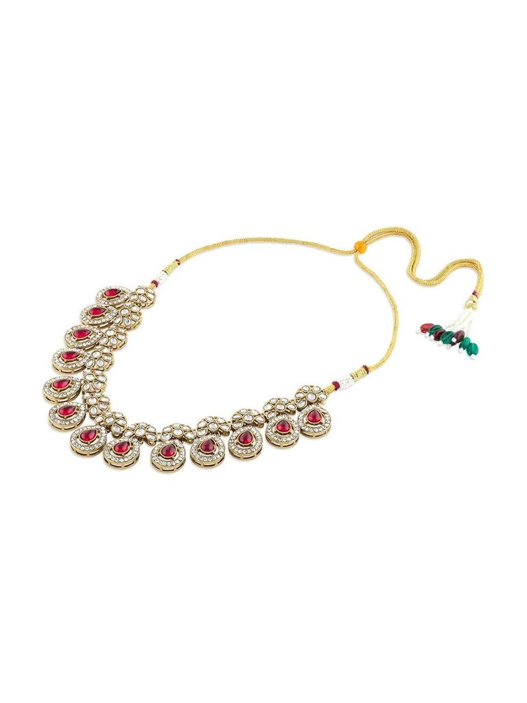 Pink Stones Antique Plated Traditional Kundan Necklace Earring & Maangtikka Set For Women