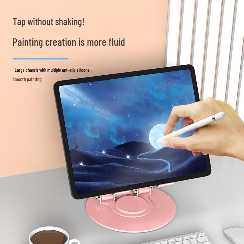 Universal 360° Rotating All-Metal Tablet Stand for Desktop Lifting, Folding, and Live Broadcasting