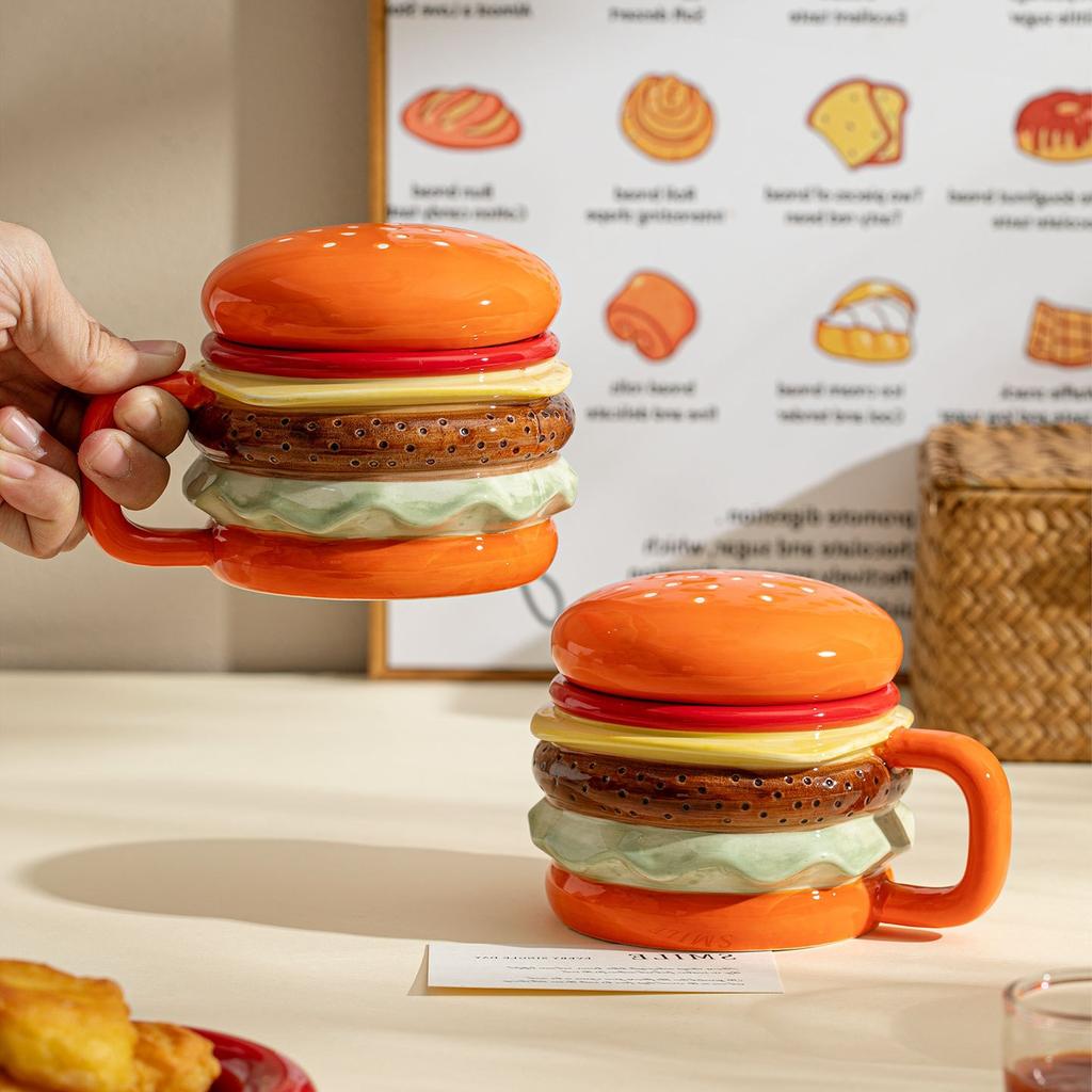 Creative Burger Cup HomeUse Large Capacity Breakfast Set Cartoon Mug Ceramic Coffee Cup Cups and Mugs Cute Burger