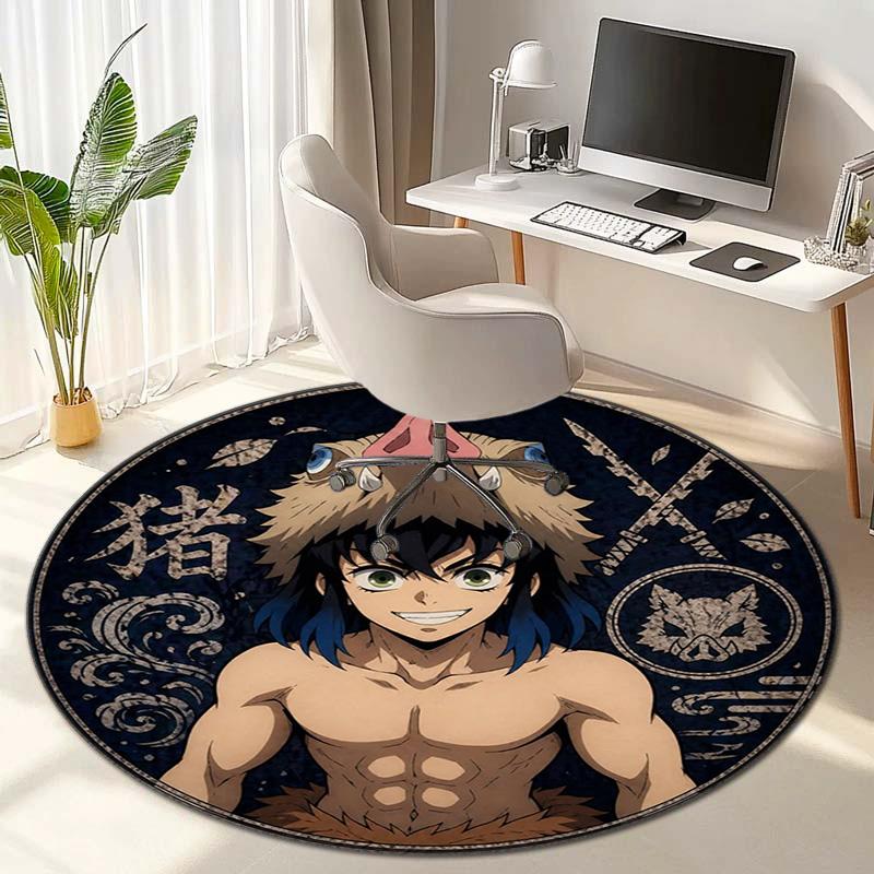 Classic Japanese-style Cartoon Demon Slayer Round Rug, Home Soft Decorative Anti-slip Yoga Mat and Chair Mat, Outdoor Floor Mat Carpet K5