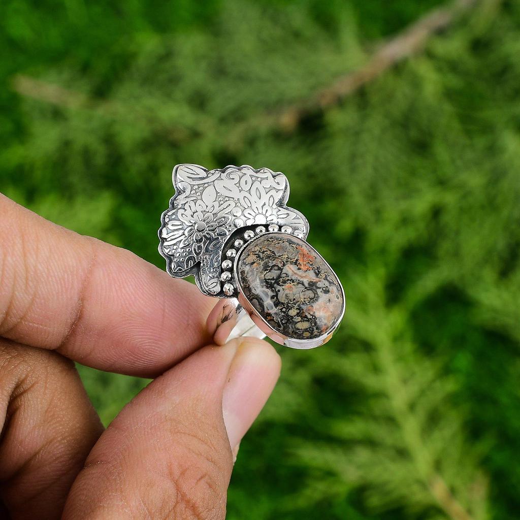 Mothers day Deal Sterling Silver Natural Leopardskin Jasper Multi Stone New Ring