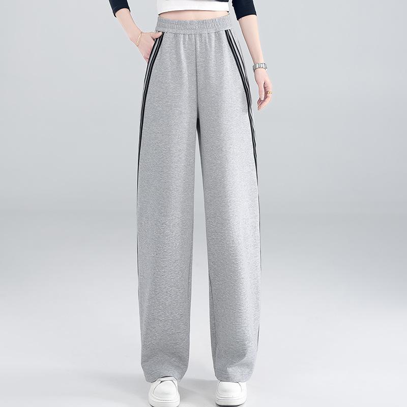 Women s Dark Blue Striped Wide-Leg Pants - 2026 Spring/Autumn Casual Loose Sweatpants 26/S (85-95 lbs) серый