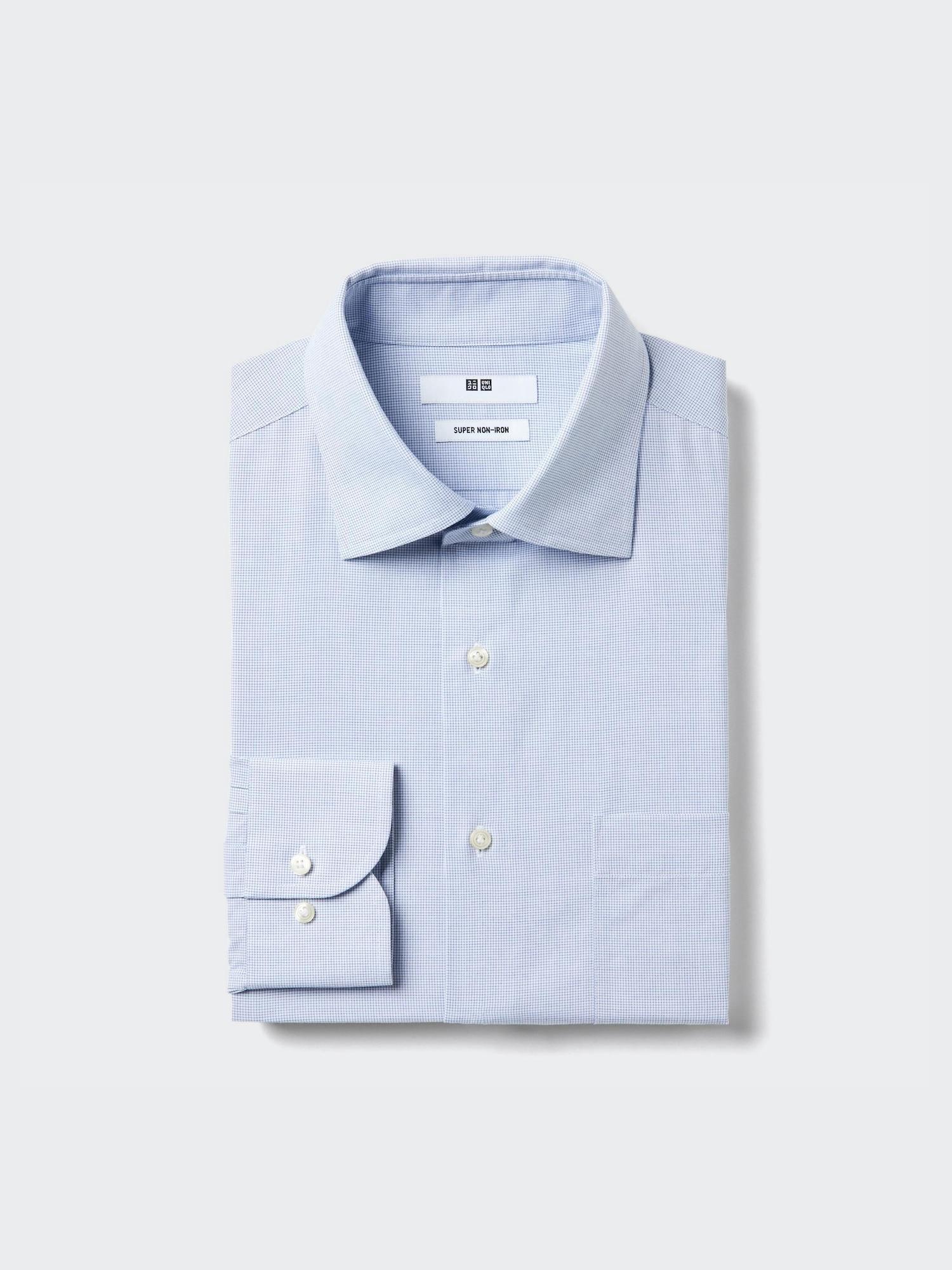 

Рубашка Uniqlo Super Non Iron с длинным рукавом и полушироким воротником в клетку 64 BLUE/MEN L