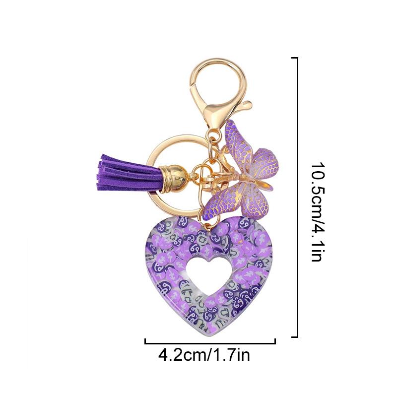1PC Keyring Creative Butterfly Tassel for Wallet Handbag Love Heart Car Key Accessories Resin Keychain Crystal