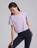 [CRZ YOGA] Women's Short-Sleeved Open-Back T-Shirt, Short Length, Loose Fit, Lilac/Lavender, Size S