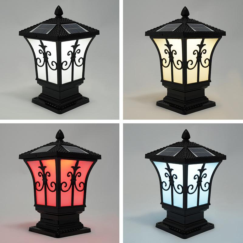 85-265V Outdoor Solar Post Light, Solar Powered Electric Supply Pillar Light, Remote Control Garden Light IP44 Water-repellent