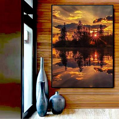 5D DIY Diamond Painting Cross Stitch Full Round Diamond Embroidery Landscape Sunset Lake Home Decor