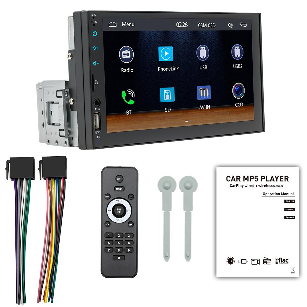BQCC 7" 2 Din/1 Din MP5 Car Player Mirrorlink Wired Android AUTO/CarPlay USB AUX BT FM Colorful Lighting Car Stereo FX2