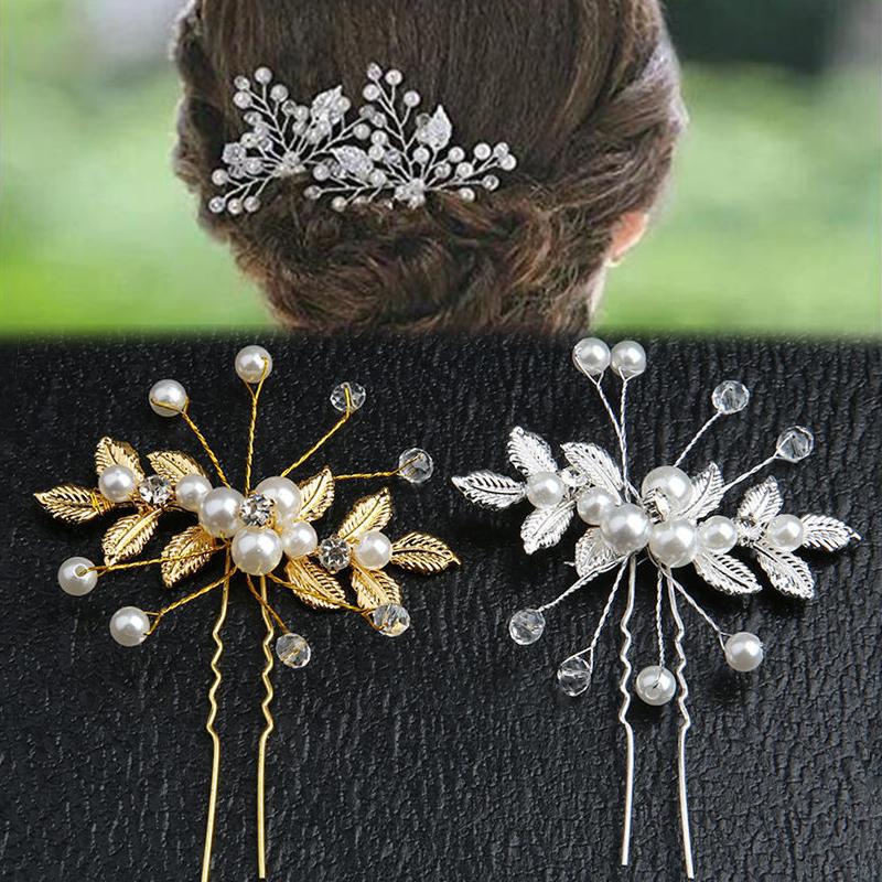 Fashion U-shaped Hairpin Hair Clips Leaf Pearl Hair Bridal Headwear Wedding Jewelry Hair Accessories