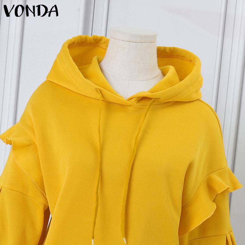 VONDA Women Ruffle Half Sleeve Hooded Pullovers Blouses Hoodies
