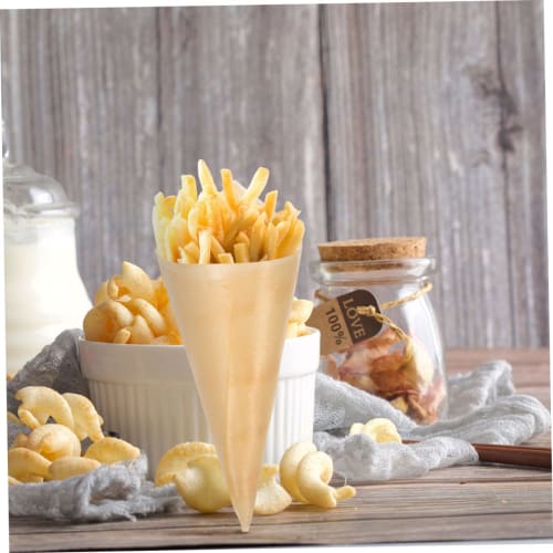 COLLBATH 100pcs Disposable Wooden Cones for Ice Cream, Dessert, Candy, Finger Food, Party Meal Serving