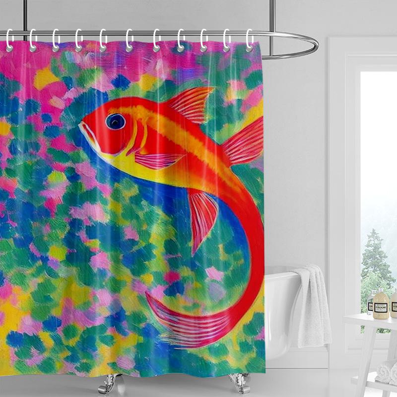 Tropical Fish Shower Curtain-Vibrant Watercolor Ocean Theme with Coral Reef Pattern Waterproof Bathroom Decoration 90x180cm