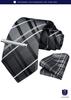 [HISDERN] Business Tie and Pocket Square Set for Men - Brand Tie 3-Piece Set - Navy Stripe Pattern - Business, Job Hunting, Father's Day Gift A3-02