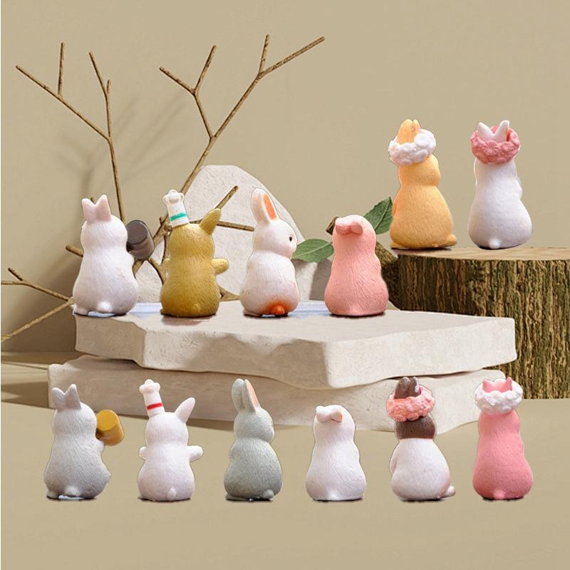 12pcs Miniature Rabbit Figurines Easter Bunny Ornaments Animal Sculpture Craft