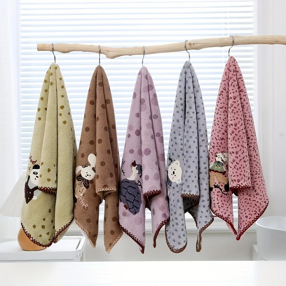 Autumn Winter Thickened Coral Fleece Quick-Dry Towels with Animal Embroidery Polka Dot Soft Bath Towels Set, Thanksgiving Gift Towels, Wash Cloths