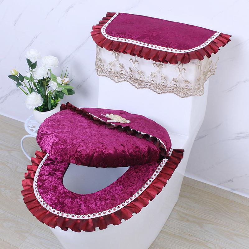 

Однотонный Золотой Бриллиантовый Бархатный Чехол на Унитаз Набор из 3 предметов Домашнее Пылезащитное Хранение Чехол на Унитаз Европейский Стиль Декор для Ванной Комнаты Чехол на Унитаз