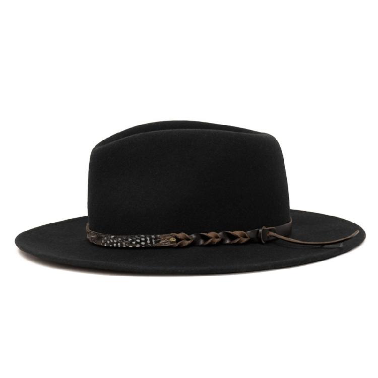 

Vintage Hat for Men Women with Leather Belt Wool Top Hat Cosplay Costume Hat Stage Show Jazzy Hat чорний