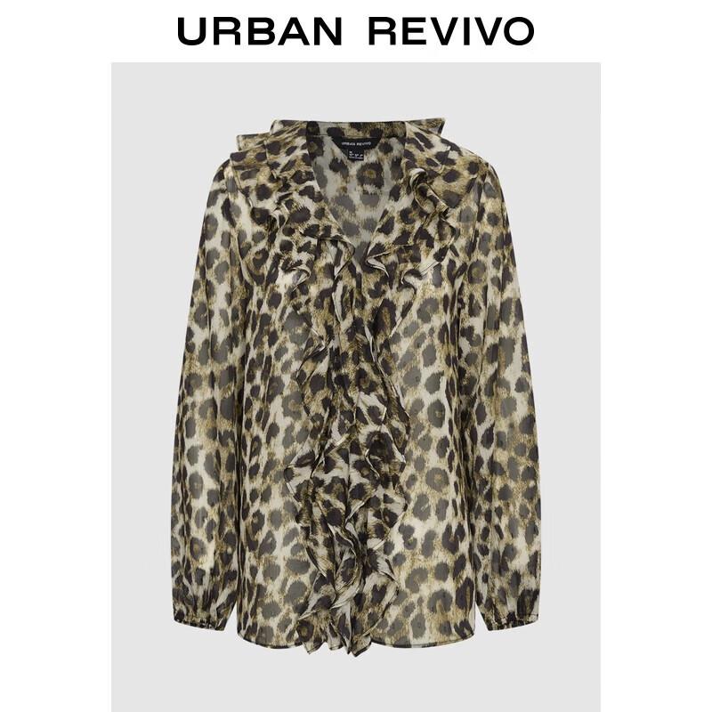 

UR 2025 Autumn Leopard Ruffle V-Neck Blouse M