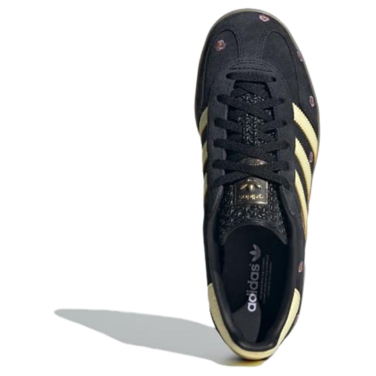 Adidas Gazelle Indoor Black Floral Embroidery Women Sneakers Core-Black Almost-Yellow Silver-Dawn IF4490