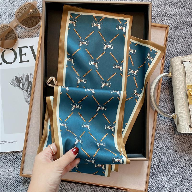Print Skinny Satin Silk Scarf for Women 15*145cm Hair Bands Neck Tie Belt Headband Lady Wraps Foulard Headkerchief Bandana