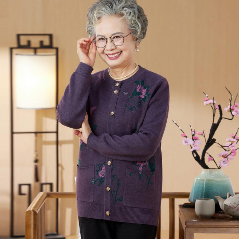 

Пожилые среднего возраста весенне-осенняя одежда мама вязаное пальто одежда для пожилых бабушка весенний свитер кардиган свободный весенне-осенний женский 5XL фиолетовый