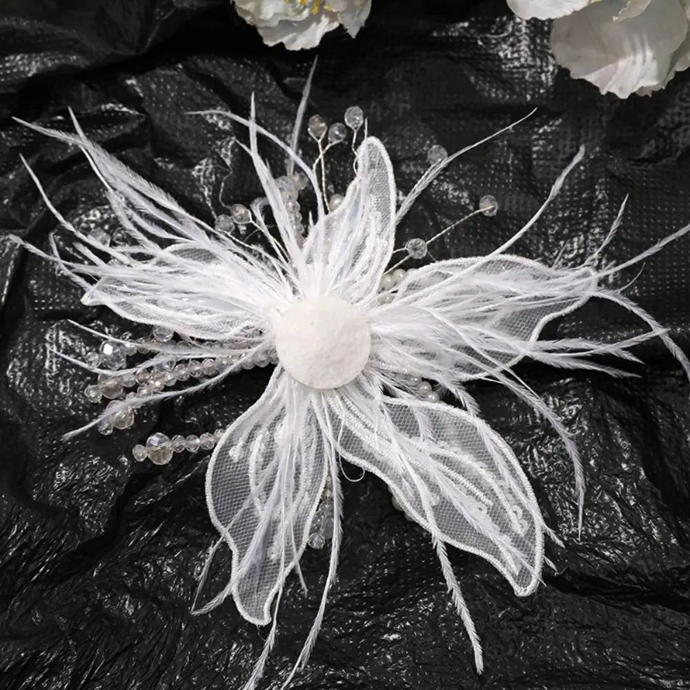 Feather Pearl 3D Organza Flower Patch Twisted Wire Crystal Flower Studded Patch Hand-made Multi-layer Embroidery Patch
