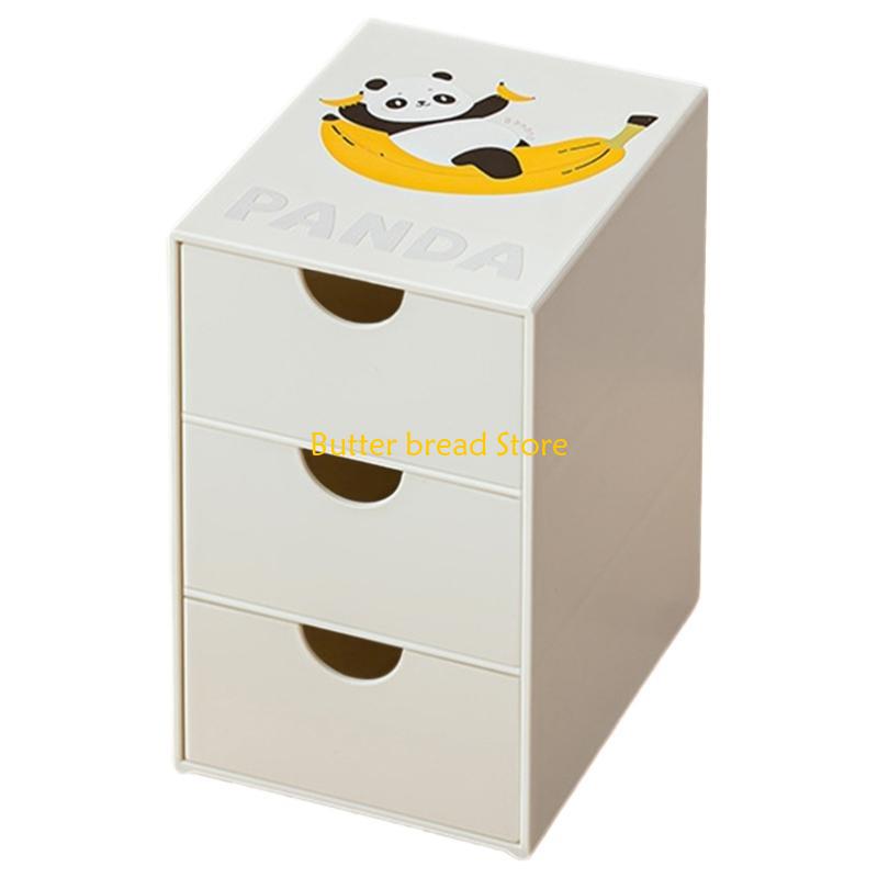 

W89C Lovely Panda Desktop with Drawers Desk Storage Box Desk School Office Supplies for Tape Erasers