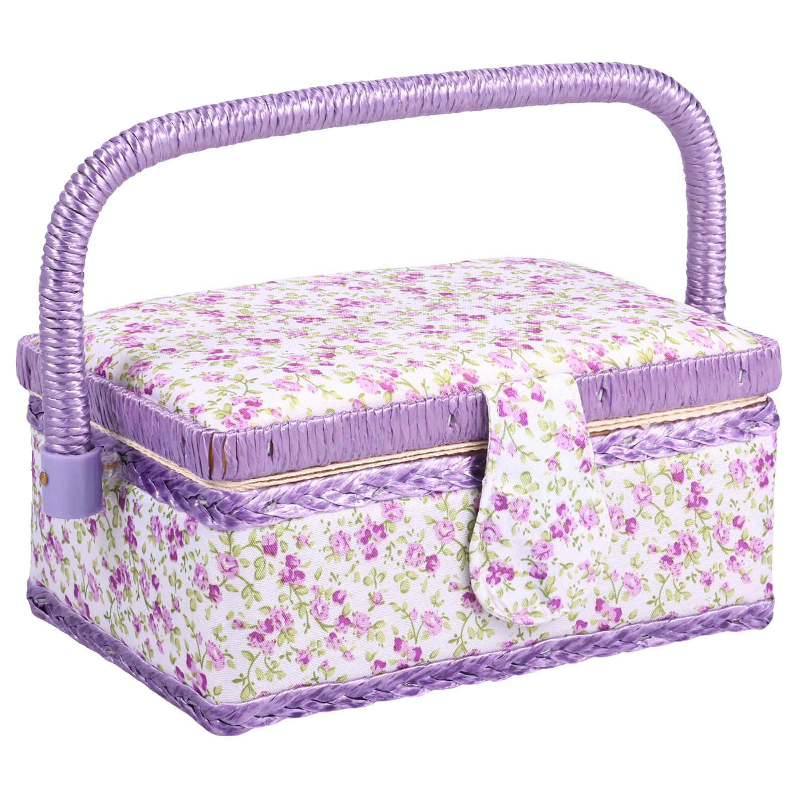 

Sewing Tools Storage Basket Portable Sewing Box Practical Sewing Basket with Tray Handle Needlework Organizer Sewing Accessories фиолетовый