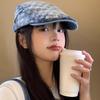 Plaid denim forward hat beret female reverse wearing washed retro big head circumference painter hat spring and autumn women's