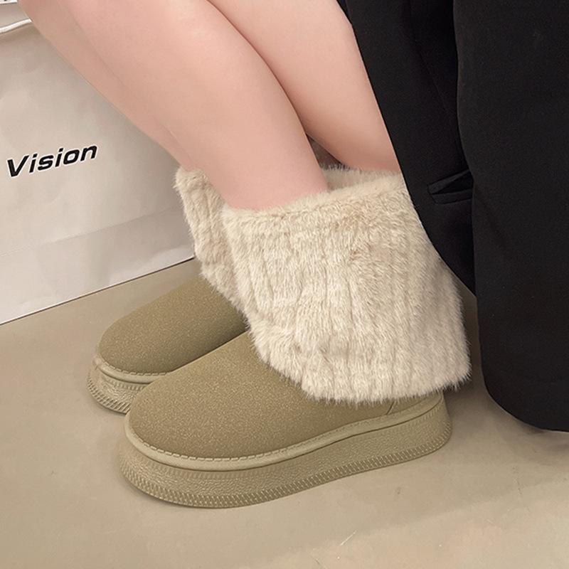 Fashion Winter Women's Snow Boots Plus Velvet Warm Boots New Thick-Soled Female Cotton Boots Casual Slip on Flat Bottom Short Botines