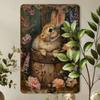 Vintage Metal Tin Sign Rabbit Flower Basket Wall Decor 8x12 Inch Home Bar Cafe
