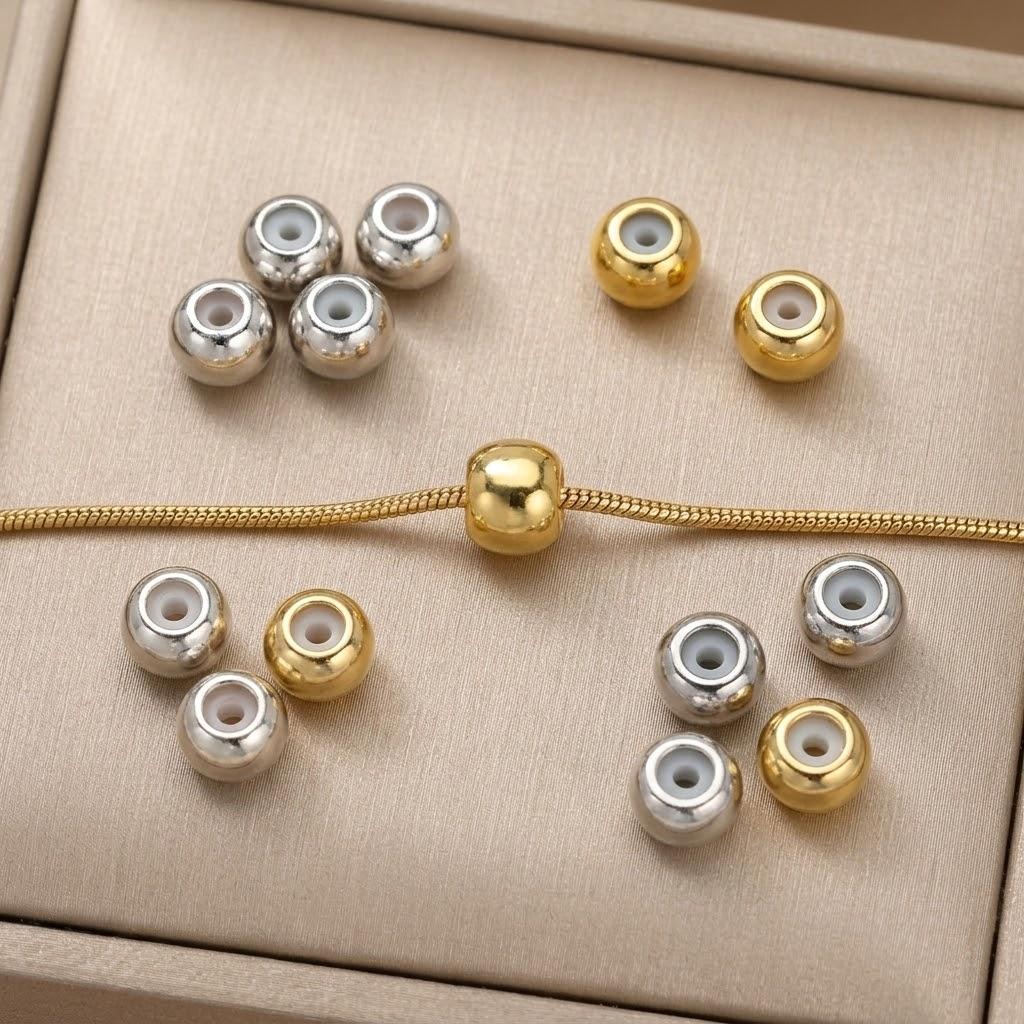 20pcs Gold Plated Brass Stopper Beads with Rubber Inside Rondelle Slider Spacer for DIY Bracelet Necklace Jewelry Making