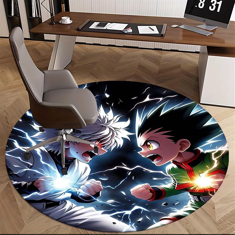 1 stuks Hunter x Hunter Killua & Gon Ronde Vloerkleed - Anime Cartoon Ontwerp Stoelmat, Antislip Tapijt voor Kantoor, Huisdecoratie, Woonkamer