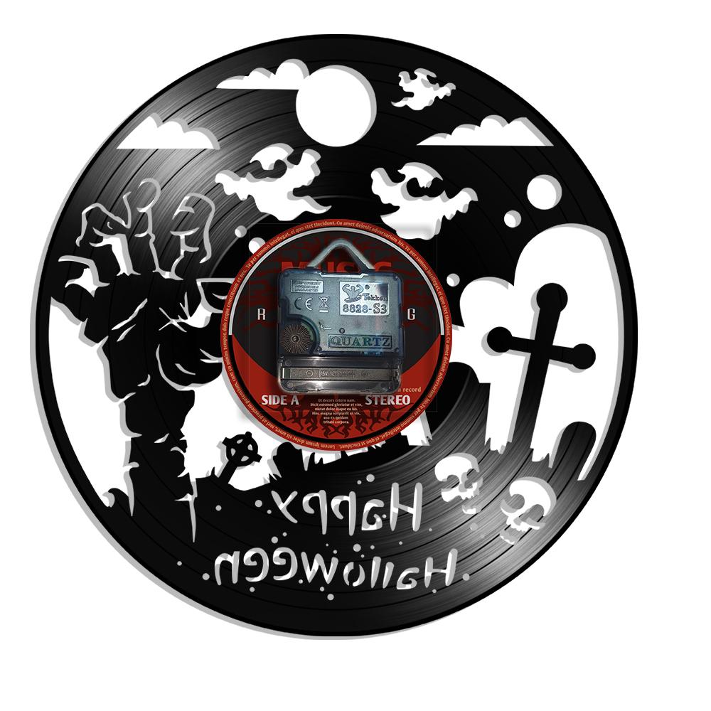 Dark Halloween Party Wall Sign Vinyl Record Clock Spooky Zombie Rise Artwork Home Decor Carved Music Album Longplay Wall Clock