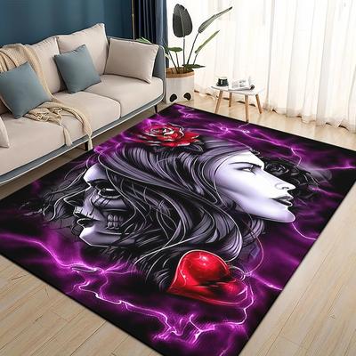 Tappeto Orribile Cartone Animato Teschio Gotico Faccia Rosa Donna 3D per Soggiorno Camera da Letto Casa Decorazione Divano, Tappetino Antiscivolo per Bambini