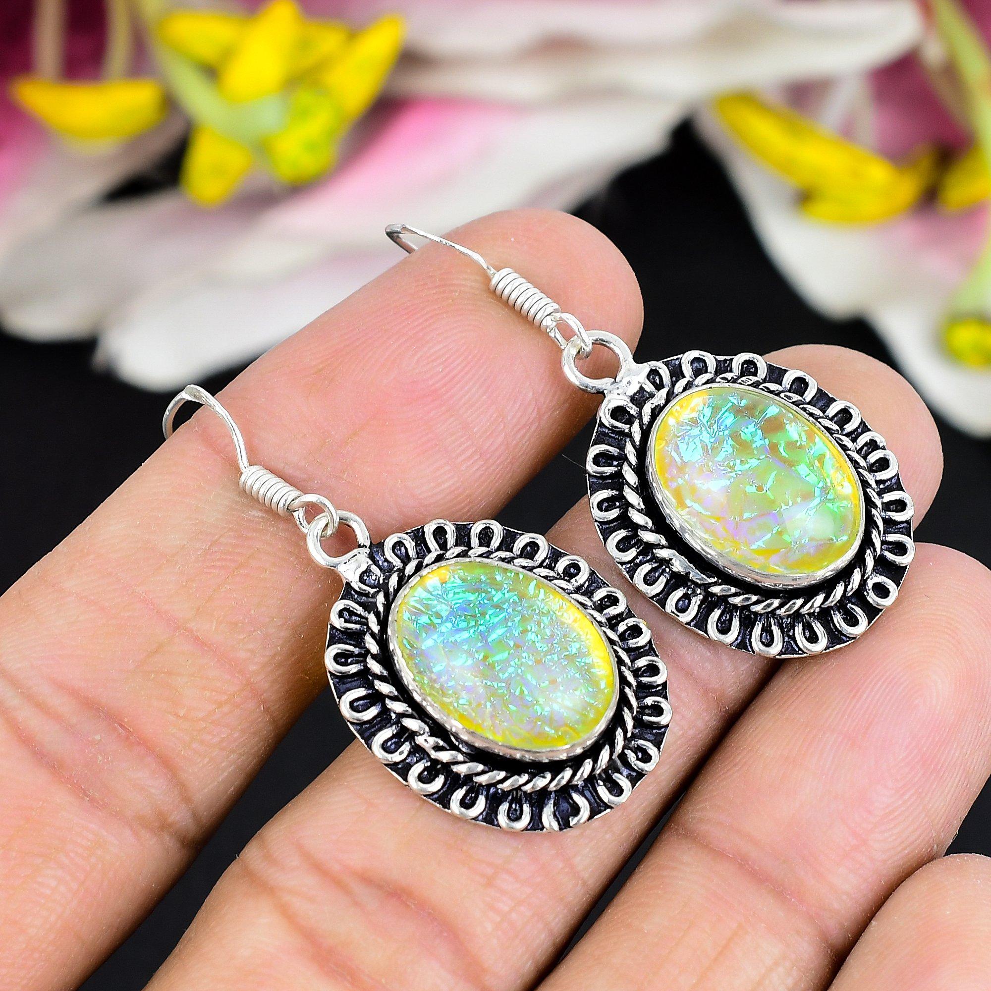 

Yellow Triplet Opal Gemstone 925 Sterling Silver Jewelry Earring 1.73 KG-1746