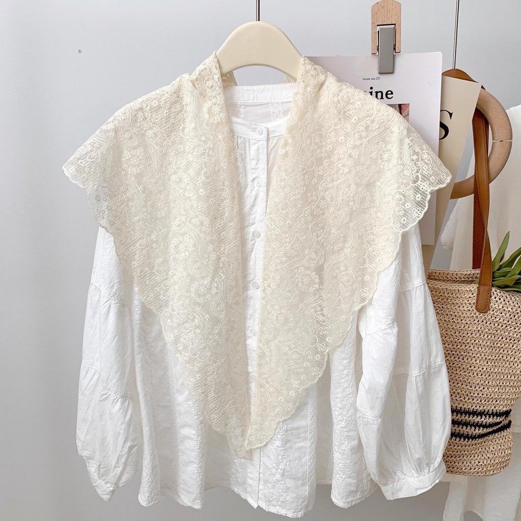 White Lace Bandana Belt Women's Spring and Summer French Retro High-end Triangle Scarf Headwear Tie Hair Headband