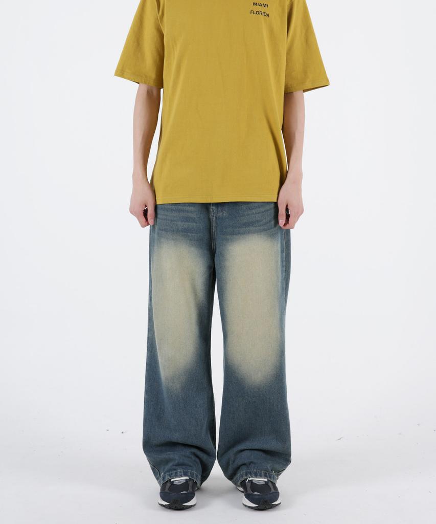UMM Men'S Wide Denim Pants With Adjustable Hem Buttons 2 Colors