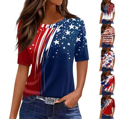 T-Shirts für Damen, Rundhalsausschnitt, elegante, lässige Blusen, bedruckt, kurzärmelig, Sommeroberteile, lockere Passform