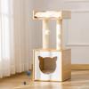 Cat Cave Cat Bed with Washable Cushion, Platform, Scratching Post, Play Ball, Cat House for Cats for Indoor 35 x 35 x 81 cm Oak