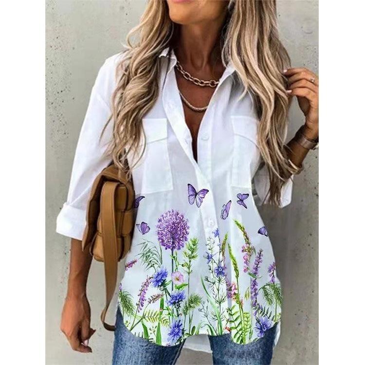 New Spring Summer Women's Fashion Long Sleeve Print Top
