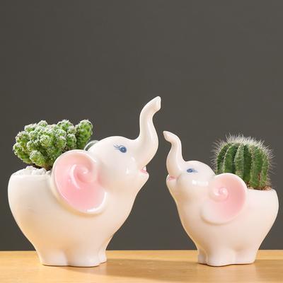 Simple Outdoor Gardening Creative Succulent Flower Pot, Cartoon Animal Elephant Ceramic Flower Pot Tabletop Potted Ornament