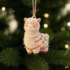 8Pcs 2D Flat Christmas Alpaca Hanging Ornaments With Cute Festive Outfits Colorful String Lights For Christmas Tree Holiday