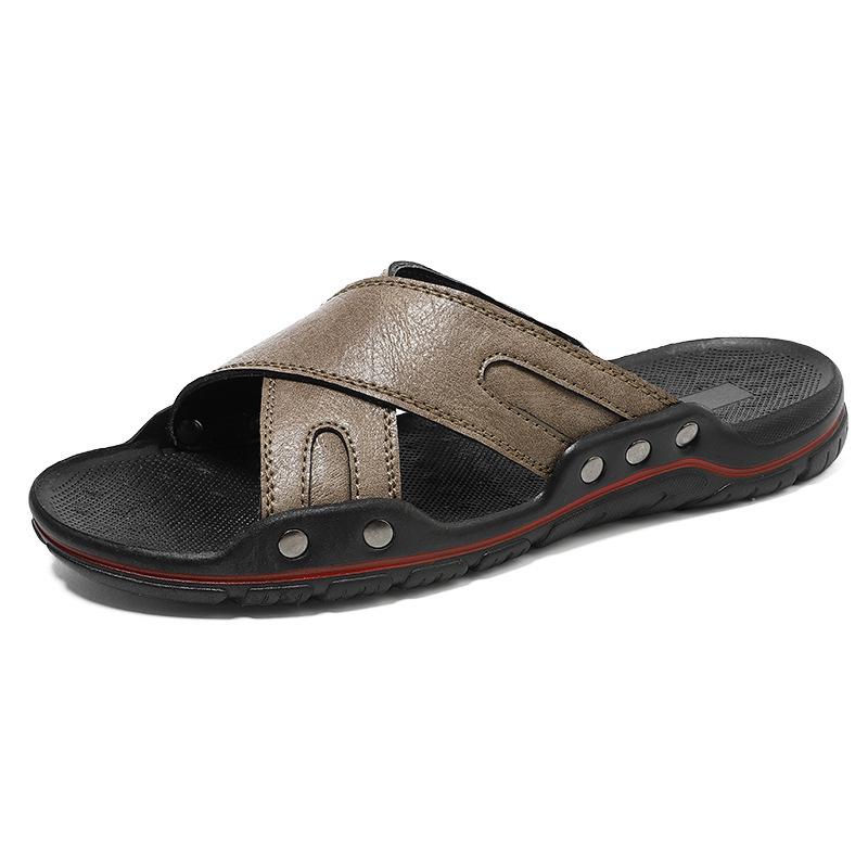 Men s Plus Size Summer Beach Sandals: Outdoor Hollow Water Shoes, Trendy Cowhide Slippers 39