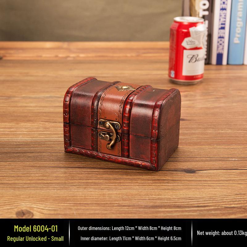 Antique-Style Distressed Wooden Jewelry Box with Lock – Secret Storage Treasure Chest Prop