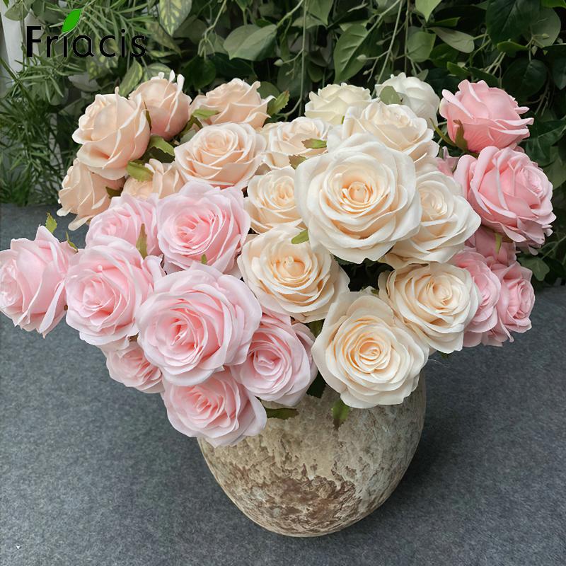 9 Hlav Hedvábných Simulačních Květin Oranžová Růže Kytice Domácí Dekorace Umělá Květina Diamantový Roh Růží Svazek Dekorace Obývacího Pokoj