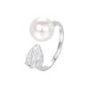 French Retro Pearl Zircon 999 Sterling Silver Adjustable Ring  for Women Temperament Wedding Party Jewelry Accessories