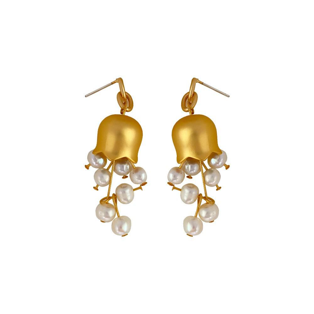 Boucles d'oreilles rétro françaises Muguet Perle d'eau douce - Argent Vintage Haut de Gamme